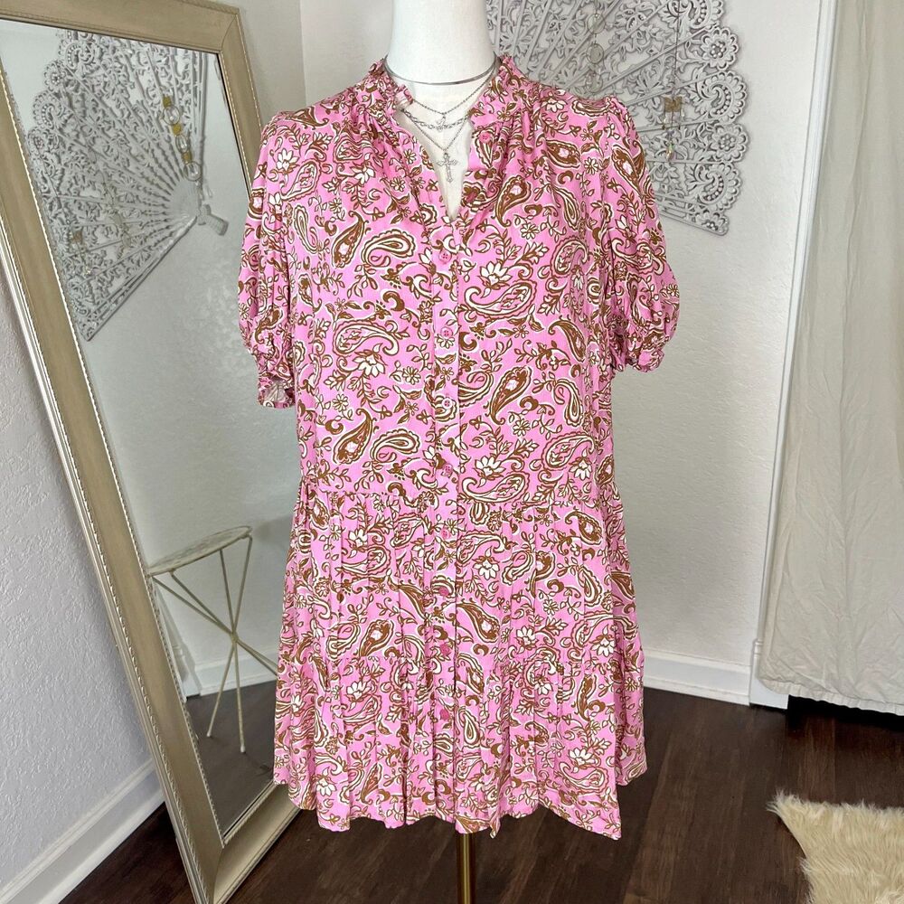 NWT Tcec Pressed Petals Pink Ditsy Floral Dress L Short Flowy Babydoll Cut - Picture 6 of 10